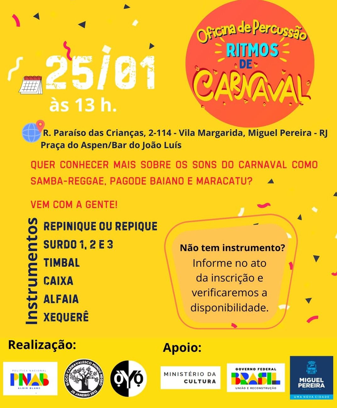 Oficina de Percurs�o - Ritmos de Carnava