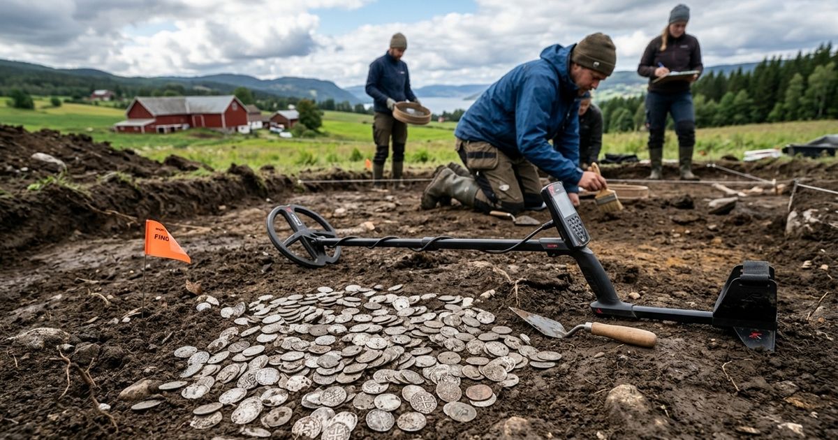 Os detectores de metal apitaram tantas vezes que arque�logos perderam a conta: sob o campo estava o maior tesouro viking j� encontrado na Noruega