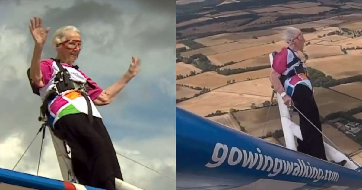 Aos 97 anos, brit�nica d� looping na asa de um avi�o: 'Absolutamente fant�stico'