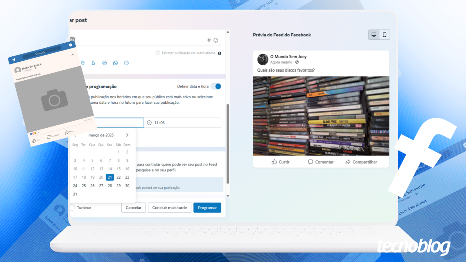 Como programar uma publicao no Facebook pelo celular ou PC